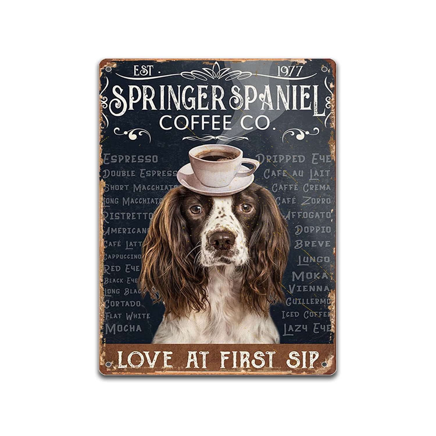 Dphgqgk Style-C Gift For Springer Spaniel Lovers Poster Springer Spaniel Coffee Poster For Coffee Shop Bathroom Home Living Decor Vintage Bar Signs Tin Sign 12X16inch