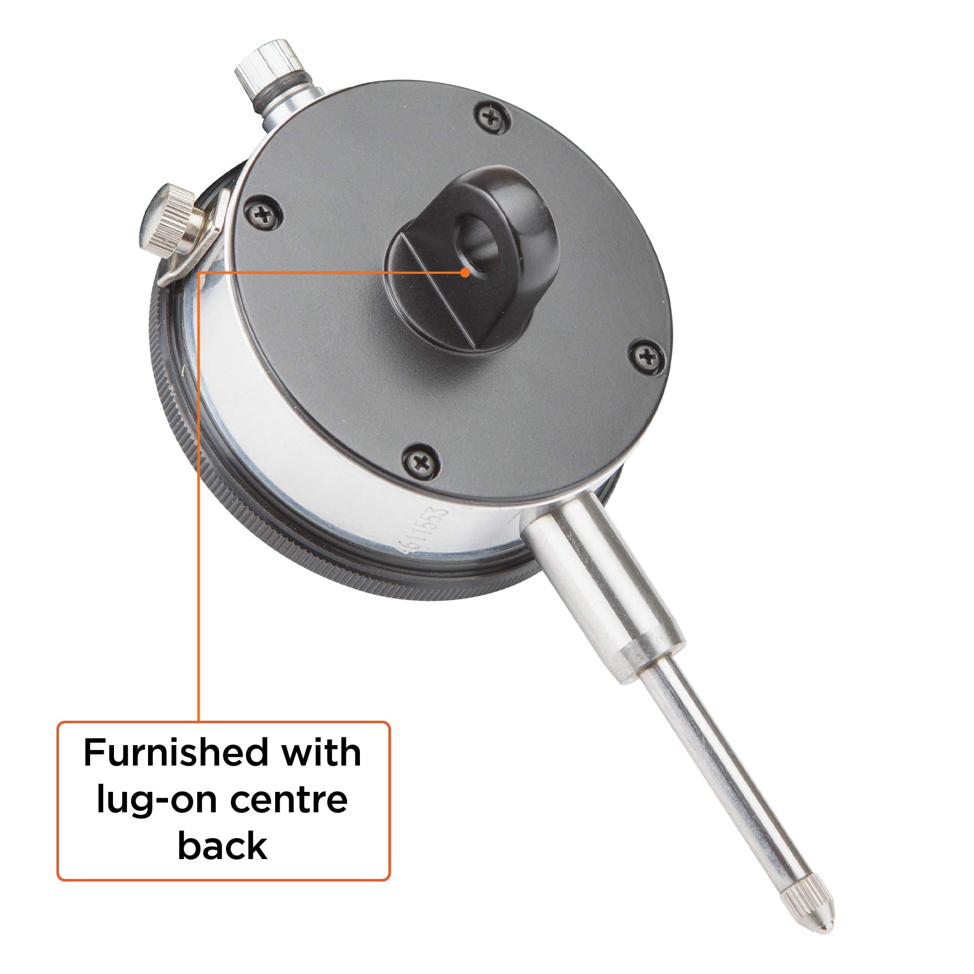 Groz Analog Dial Indicator with Lug-on Center Back | Range: 1/2 inch | Stem Diameter: 3/8 in | DLG/1-2 1