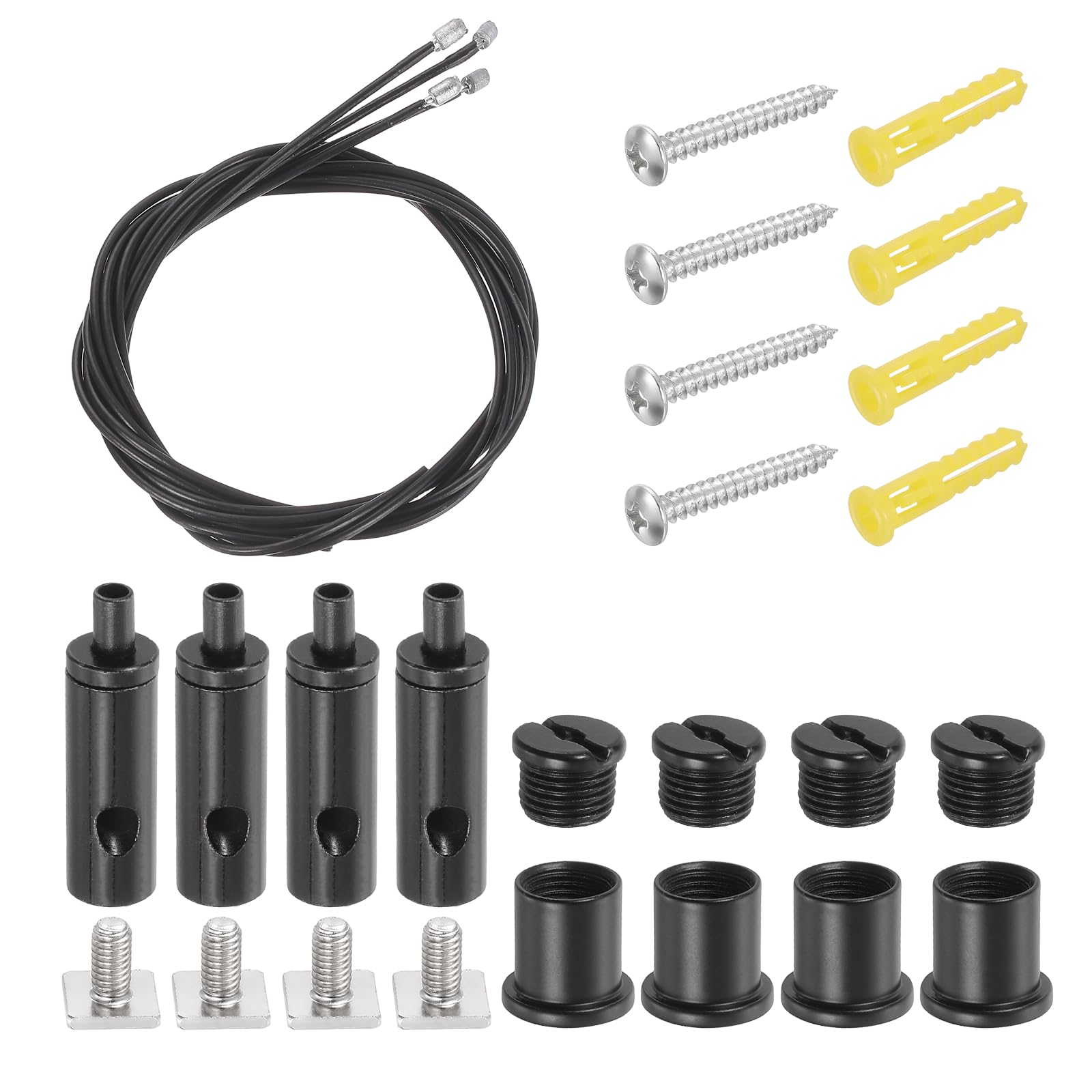 sourcing map 4Set Ceiling Hanging Wire Cable Kit, 1.6ft Bottom Adjust Adjustable Hanging Wire Rope Suspension with Square Mount Screw Kit for Pendant Chandelier Ceiling LED Panel Light, Black