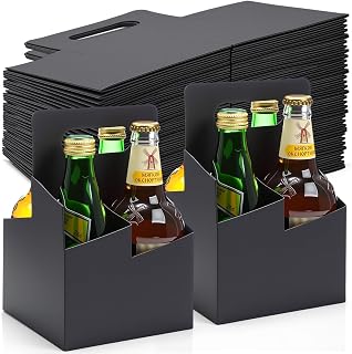 Jetec 100 Pcs 4 Cup Drink Carrier with Handle, Kraft Paperboard Beer Carrier, Disposable Drink Holder for Hot or Cold Drinks, 12-16 oz Bottle Holder for Soda and Other Bottled Products (Black)