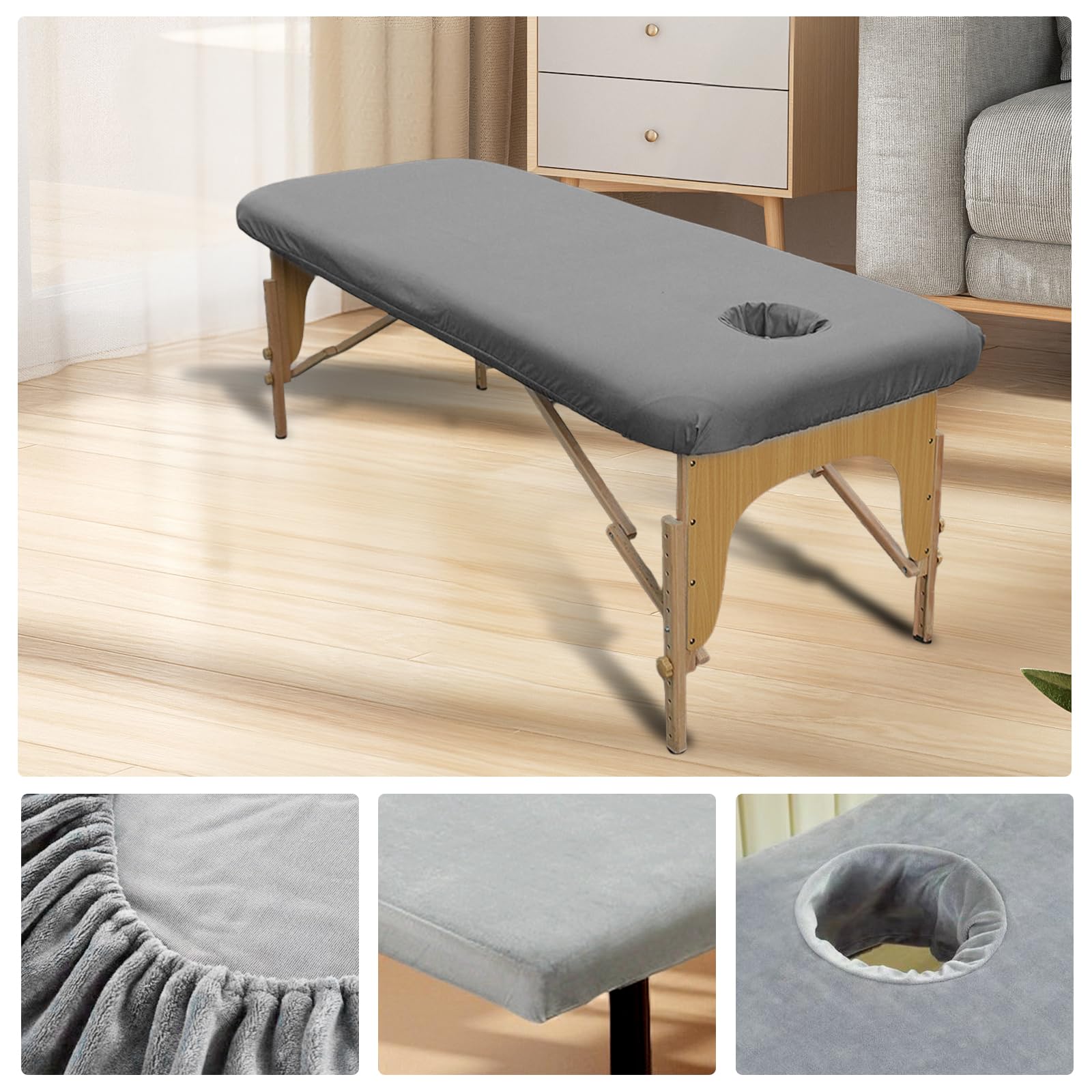 Lot de 2 housses pour table de massage : 80 x 190 cm - Housse de serrage avec trou pour table de massage - Résistante à l'huile - Lavable - Housse de massage élastique pour tables cosmétiques