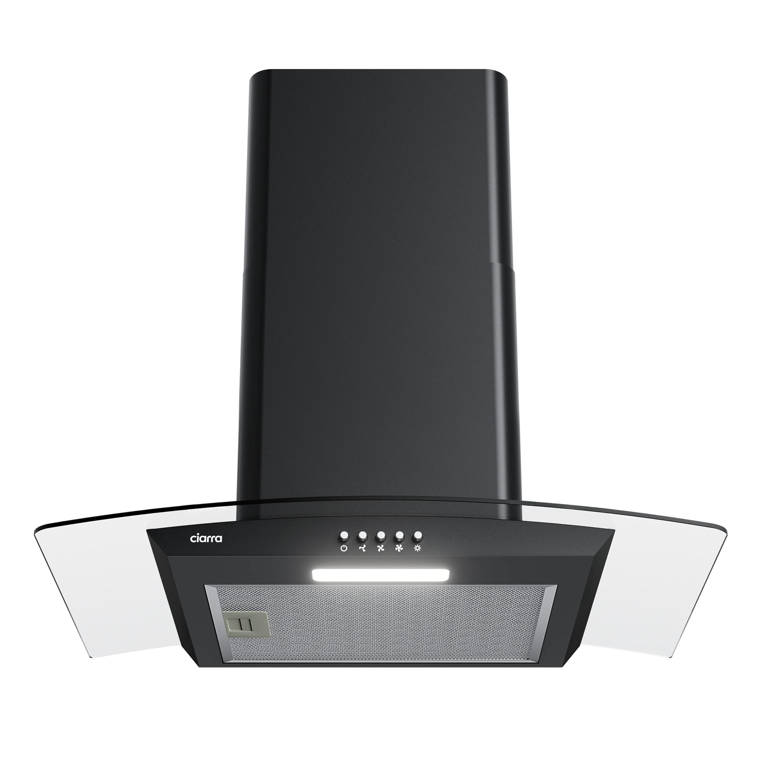 CIARRA CBCB6506B Campana Extractora Cristal 60 cm 650 m³/h Clase Amásmás 3 Velocidades-Evacuación al Exterior y Recirculación Interna por Filtro de Carbón, Negro, CBCF004