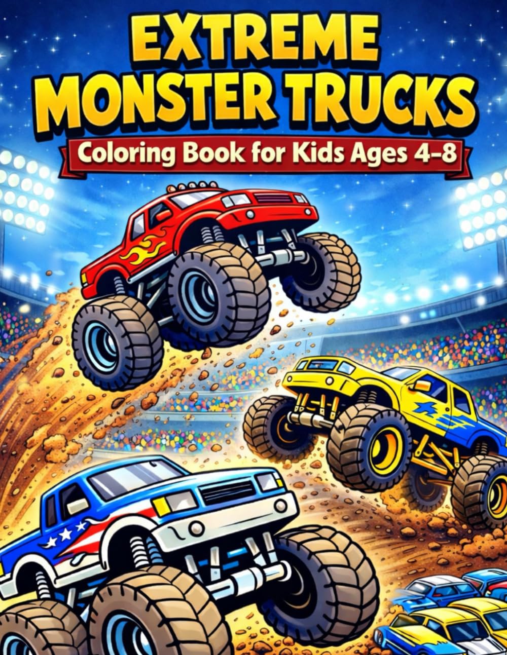 Extreme Monster Trucks Coloring Book for Kids Ages 4–8: Big Wheels, Epic Jumps, Mud, Crashes and Arena Action