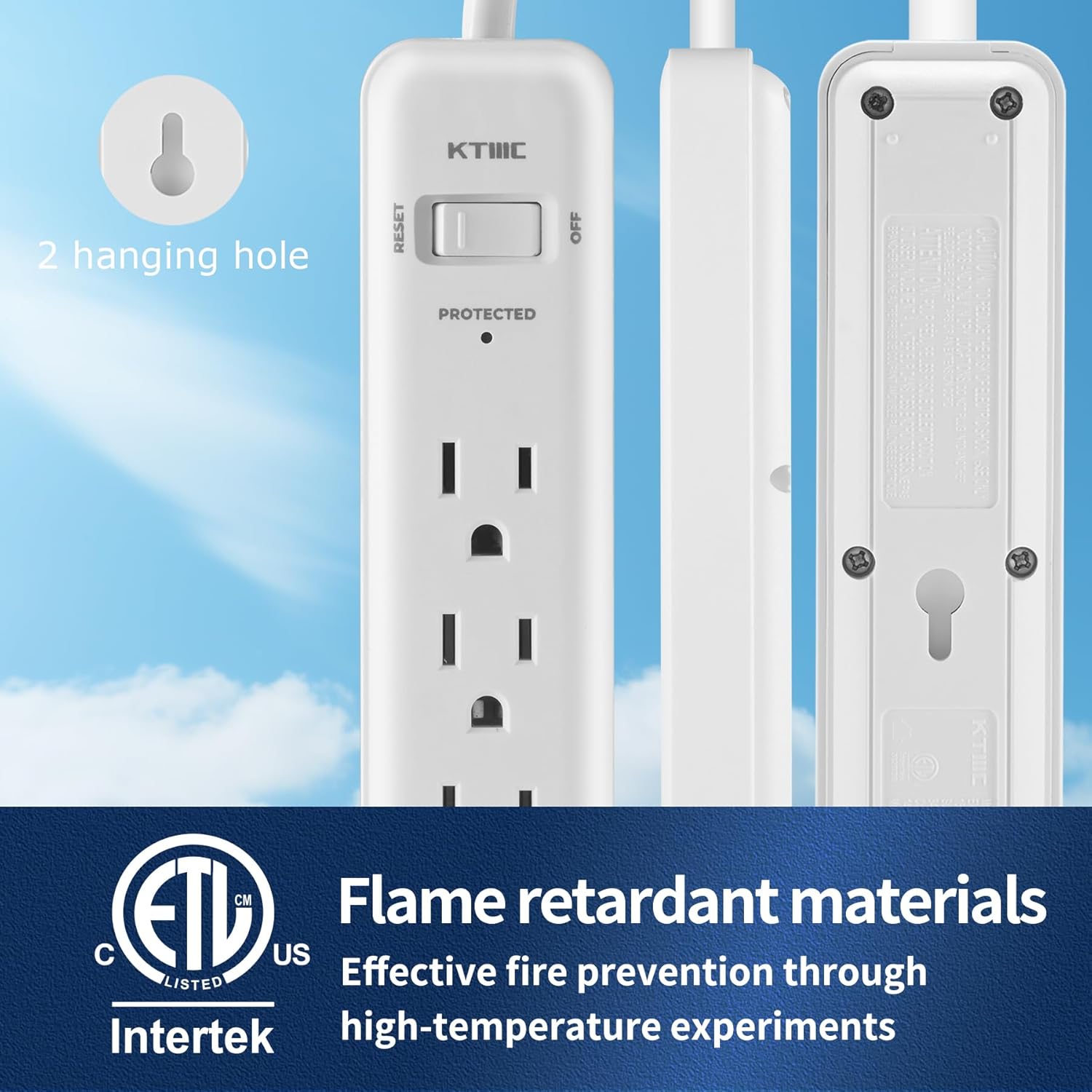 Surge Protector Power, 6ft Extension Cord, Power Strip,for Kitchen and Office Etl Listed, White