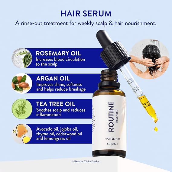 Routine Wellness Hair Oil for Thinning Hair Rosemary, Argan & Tea Tree Oils for Softer Hair, Frizz Control, Healthy Shine & Scalp Nourishment - 2 Pack