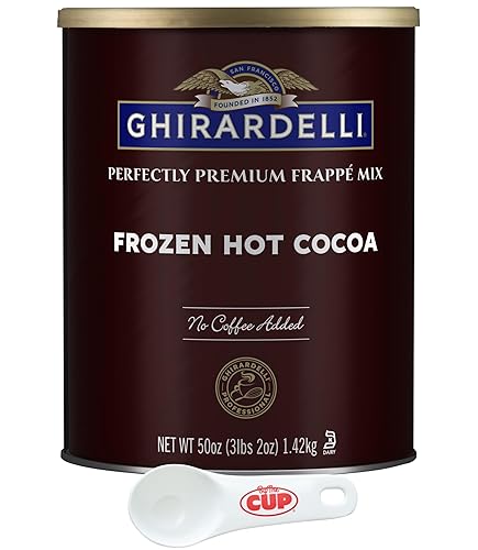 Ghirardelli - Mezcla de frappé prémium de cacao caliente congelado, lata de 3.12 libras con cuchara de cacao By The Cup