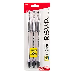 Pentel RSVP Ballpoint Pen 0 7mm Fine Line Black Ink BK90BP3A Pack of 1 3 Count Total