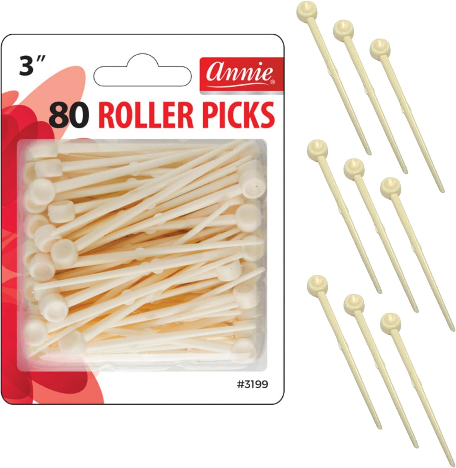 Plastic Roller Picks 3 Inch, 80 Count, Hair Roller Pins for Wire Mesh & Foam Rollers, Secure Hold for Curls, Waves & Volume, Salon & At-Home Styling