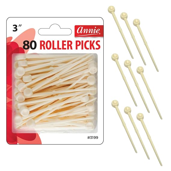 Annie Plastic Roller Picks 3 Inch, 80 Count, Hair Roller Pins for Wire Mesh & Foam Rollers, Secure Hold for Curls, Waves & Volume, Salon & At-Home Styling