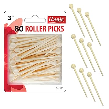 Annie Plastic Roller Picks 3 Inch, 80 Count, Hair Roller Pins for Wire Mesh & Foam Rollers, Secure Hold for Curls, Waves & Volume, Salon & At-Home Styling