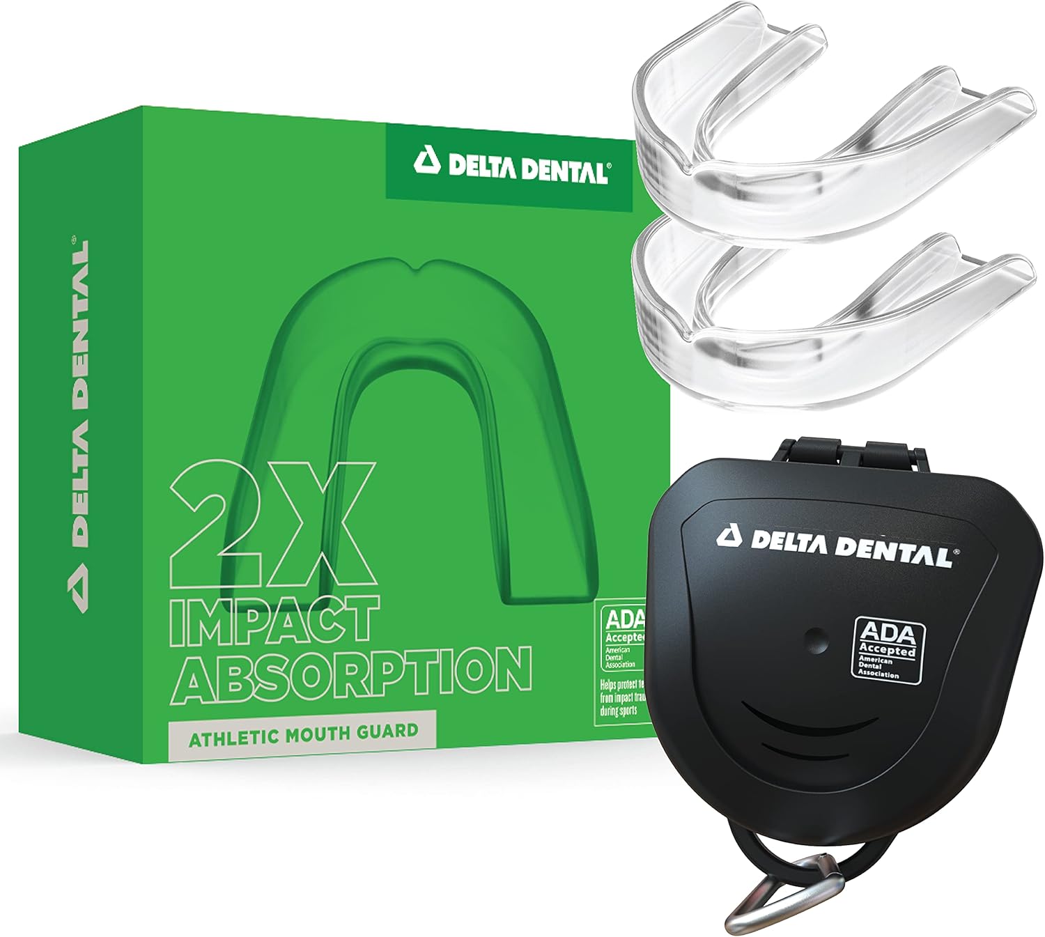 Delta Dental Athletic Sports Mouth Guard - ADA Accepted - 2X The Impact Absorption of Traditional mouthguards for Contact Sports - Works with Braces (Adult, Clear) 2 Pack : Everything Else