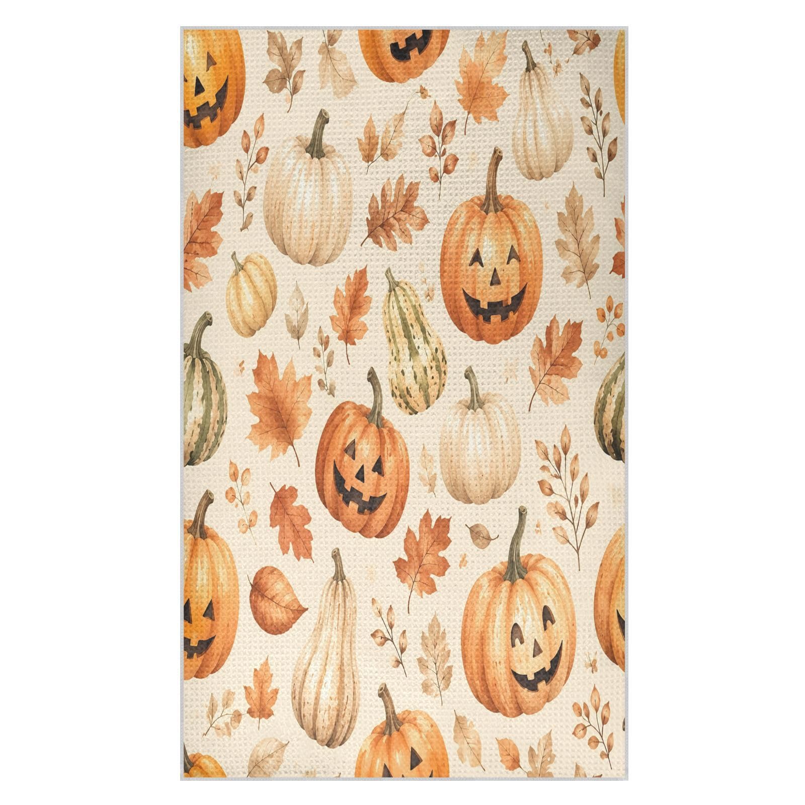 Lyeorm Autumn Pumpkin Waffle Weave Kitchen Towels 18x30 Inch Soft Absorbent Microfiber Dish Cloths