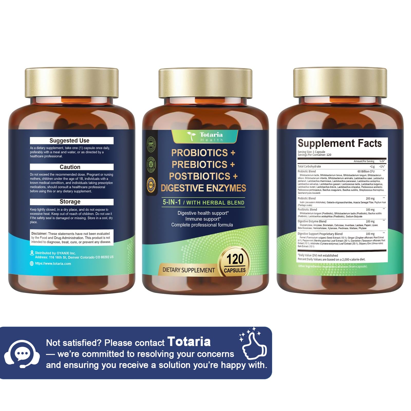 Totaria 5-in-1 Probiotic Prebiotic & Postbiotic for Women Men, 60 Billion CFU 24 Strains w/Digestive Enzymes, Prebiotic Fiber, Slippery Elm, Daily Complete Immune, Gut Health, 120 Day Supply — Amazon image 9