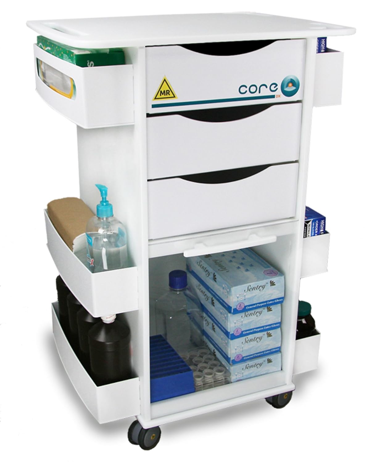 TrippNT 51728 Polyethylene MRI Core DX Storage Lab Cart, 23" Width x 33" Height x 19" Depth, 6 Shelves