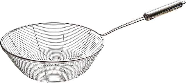 Crowbarn XL Skimmer Ladle Sieve Strainer with Long Handle Food Grade Mesh Stainless Steel, Cooking & Deep Frying Spoon 19.5cm Diameter