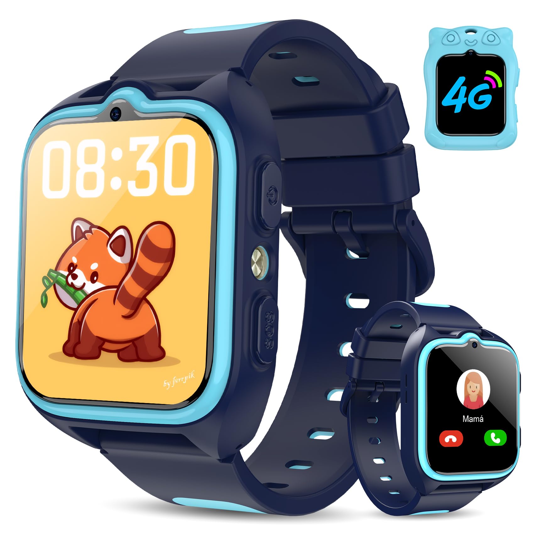 IOWODO Smartwatch Bambini 4G, Orologio GPS Bambini con Videochiamata HD, Funzione SOS, Modalità Scuola, Zone Sicure GPS, Batteria 800mAh, IP67 Impermeabile, 5-12 Anni, Blu