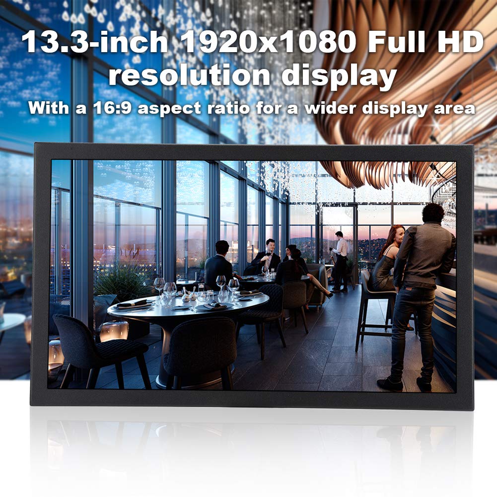Diyeeni Monitor HDMI CCTV de 13.3 Pulgadas Pantalla TFT Full HD de 1920 x 1080 con Monitor portátil HDMI/BNC/VGA/AV/USB Carcasa metálica para cámara CCTV, PC, Raspberry Pi, Montaje VESA(Negro)