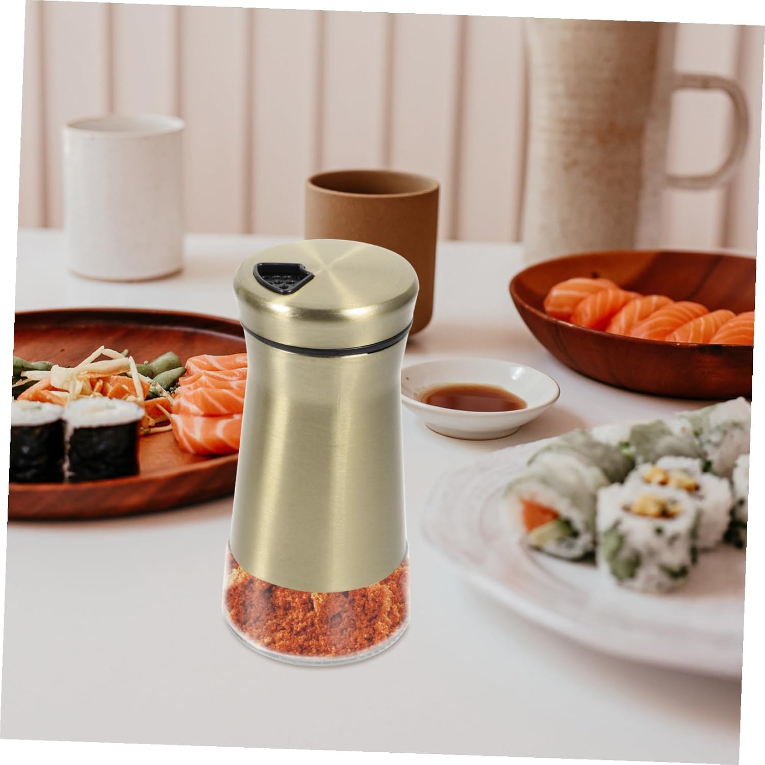 Stainless Steel and Glass Pepper Shaker Set with Lids, Household Salt and Pepper Bottles for Kitchen Seasoning and Spice Storage, Gold Condiment Jars for Cooking and Dining