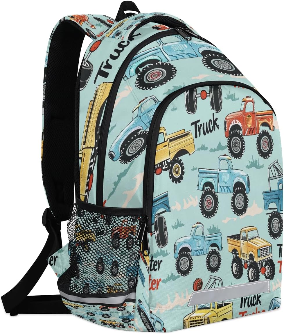 OSAM SPACE Cartoon Truck Kids Backpack for Girls Boys Cute Car Toddler Backpacks Preschool Bookbag Lightweight Kindergarten School Bag Small Backpack for Travel with Chest Strap
