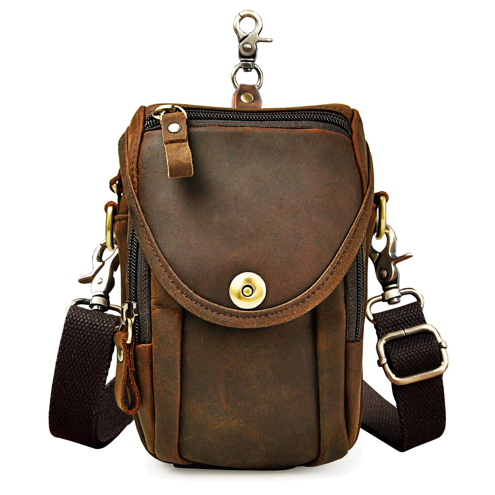 Leaokuu Mens Original Leather Designer Casual Small Messenger Shoulder Bag Fashion Waist Belt Bag Pack Cigarette Phone Case