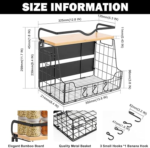 Miniatura 2 de Livabber Cesta organizadora magnética para nevera con estante de madera, contenedor grande de almacenamiento de frutas y verduras, especias y