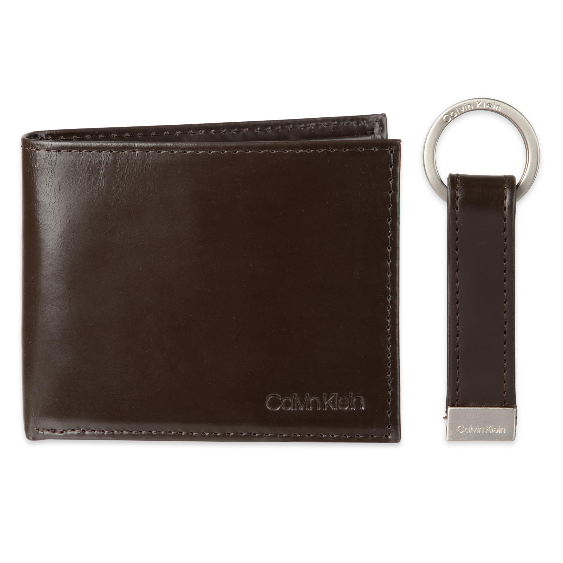Calvin Klein Men's Wallet Sets-Minimalist Bifold and Card Cases, Brown, One Size