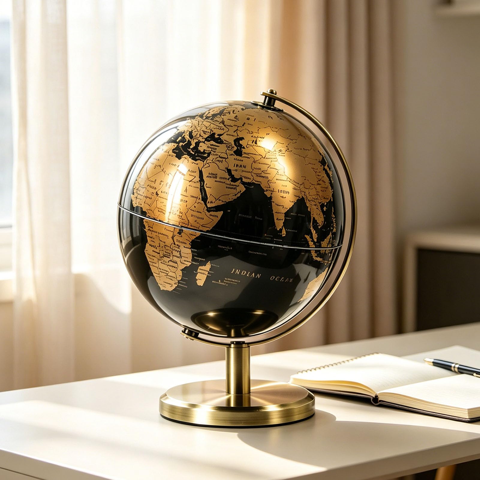 Sorandy Desktop-Weltglobus, Drehbarer Weltkartenglobus aus Bronze mit Englischen Etiketten, Gealterte Patina, Stabile Basis für Heimbüro, Arbeitszimmer, Schreibtisch, Dekoration, 27 X (Antike