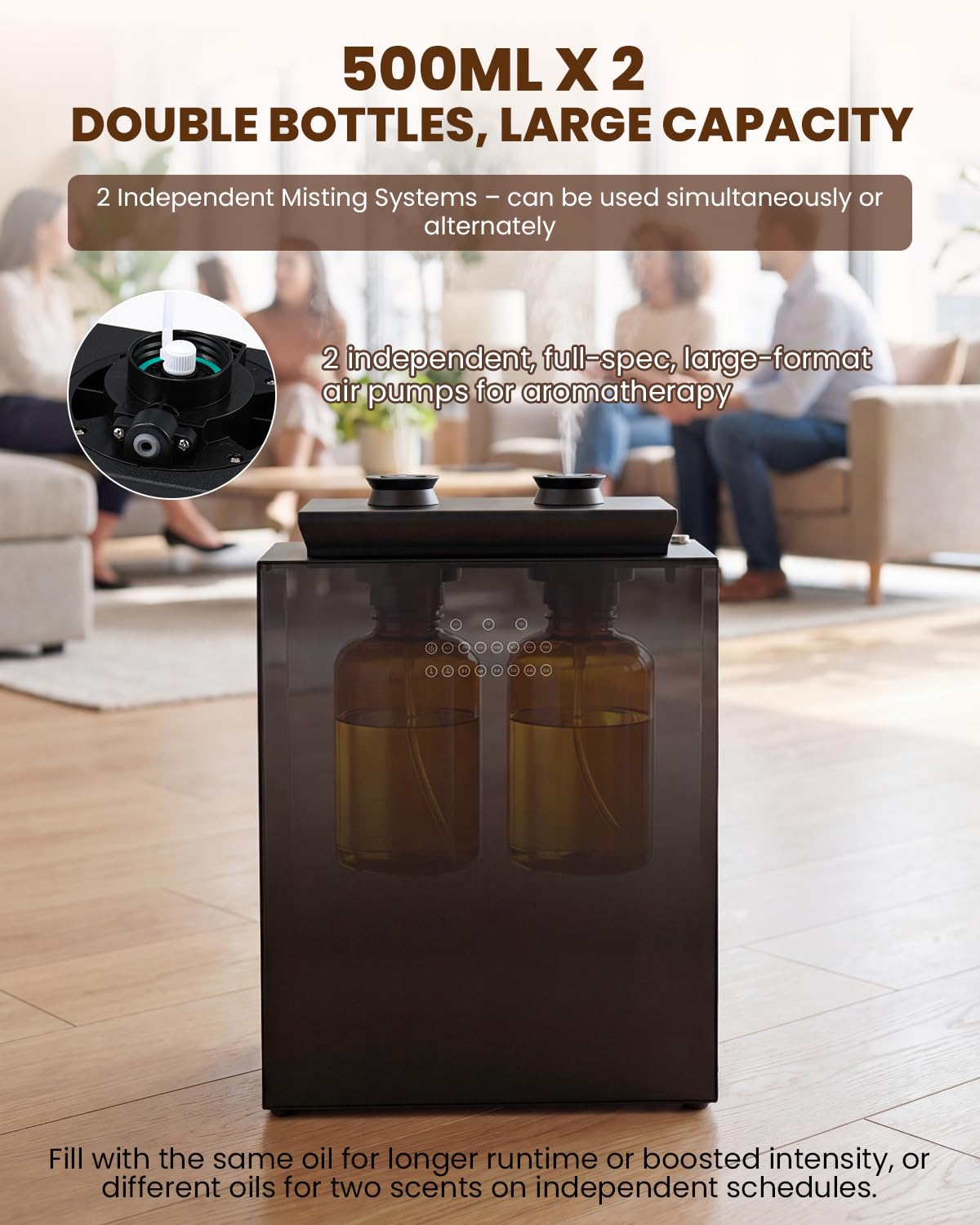 Mxmoonant Máquina de Fragancia sin Agua, Botella 500ml ×2 | Botella doble, control independiente, control App/panel, 4000m³, para vestíbulo de hotel/sala de conferencias