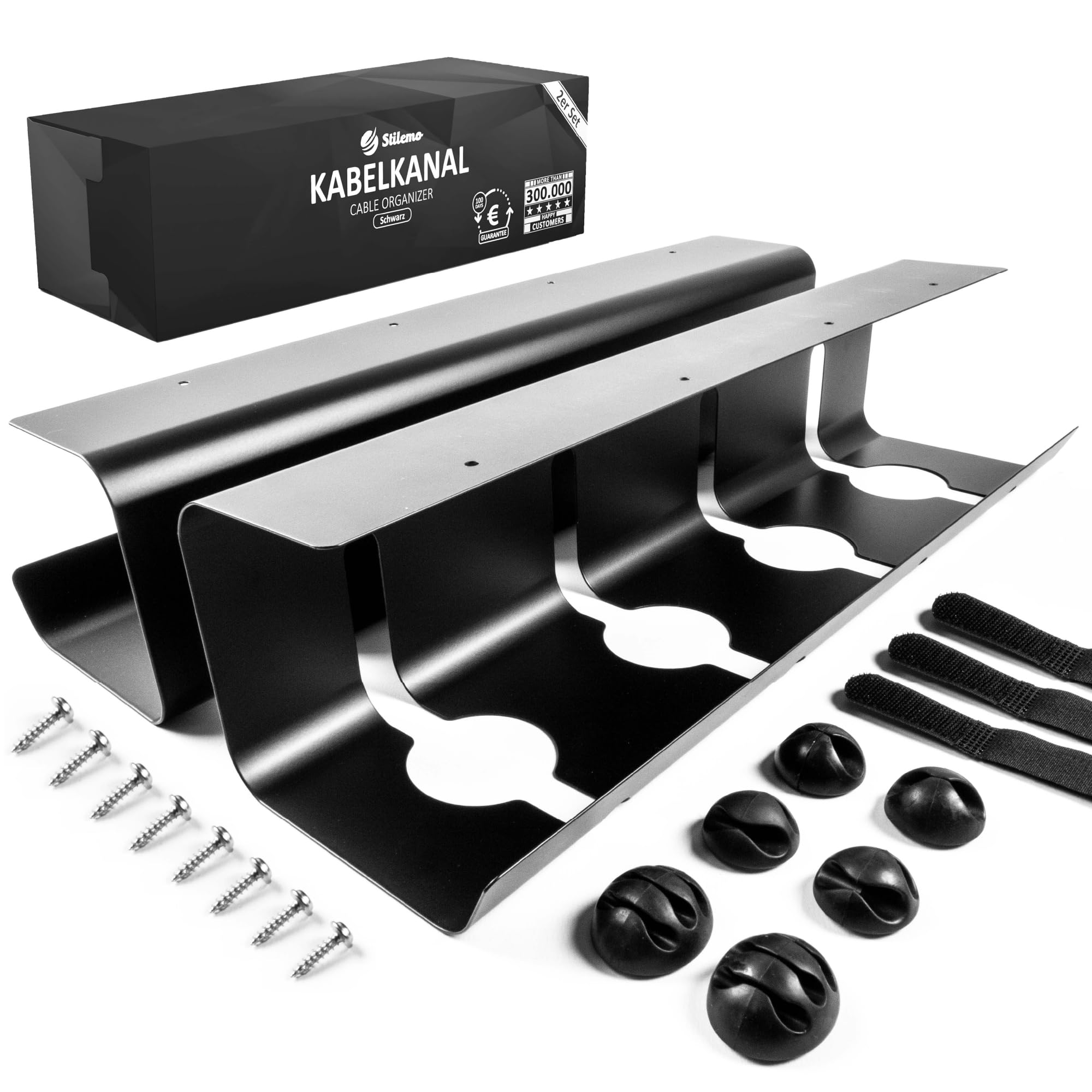 Stilemo - Juego de 2 Bandejas Organizador Cables Negro - 43 cm - Duraderas - Acero al Carbono - Mantener los Cables Ordenados - Diseño Minimalista para Oficina