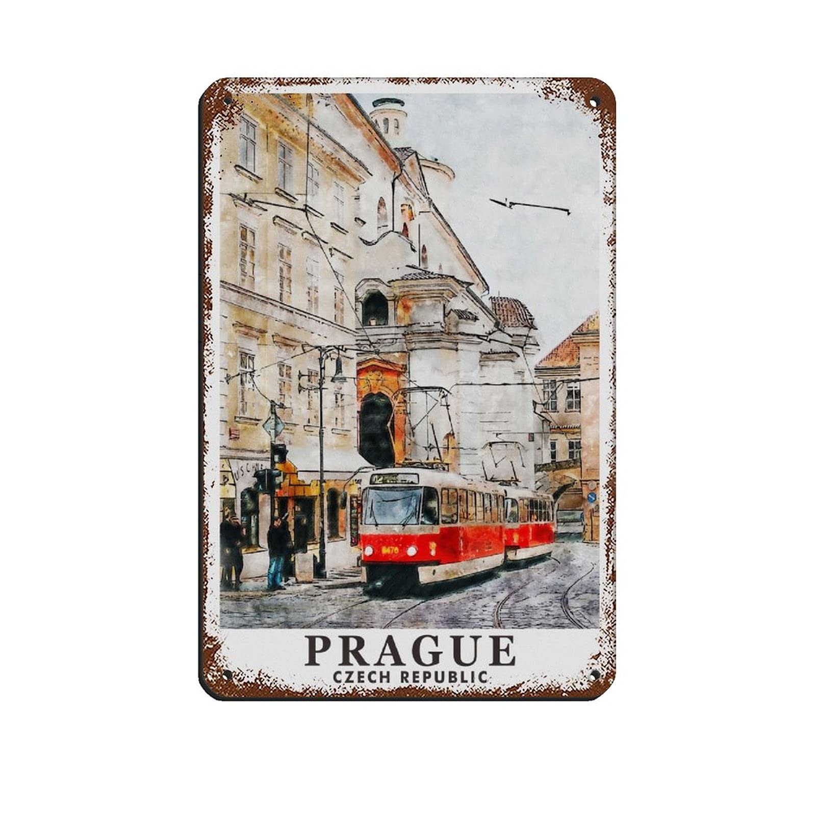 Azolid Style13 Vintage Metal Tin Signs Prague Czech Republic Travel Tin Signs Metal Poster Wall Decor Office Cafe Bathroom Badroom 30X20cm