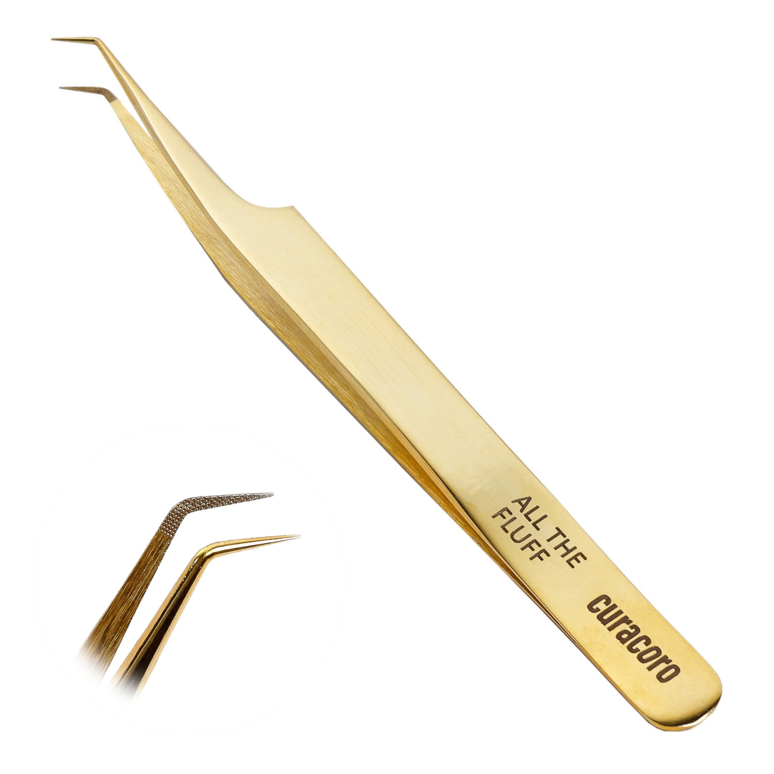 Curacoro Gold Lash Tweezers, Fiber Tip Grip (, All The Fluff)