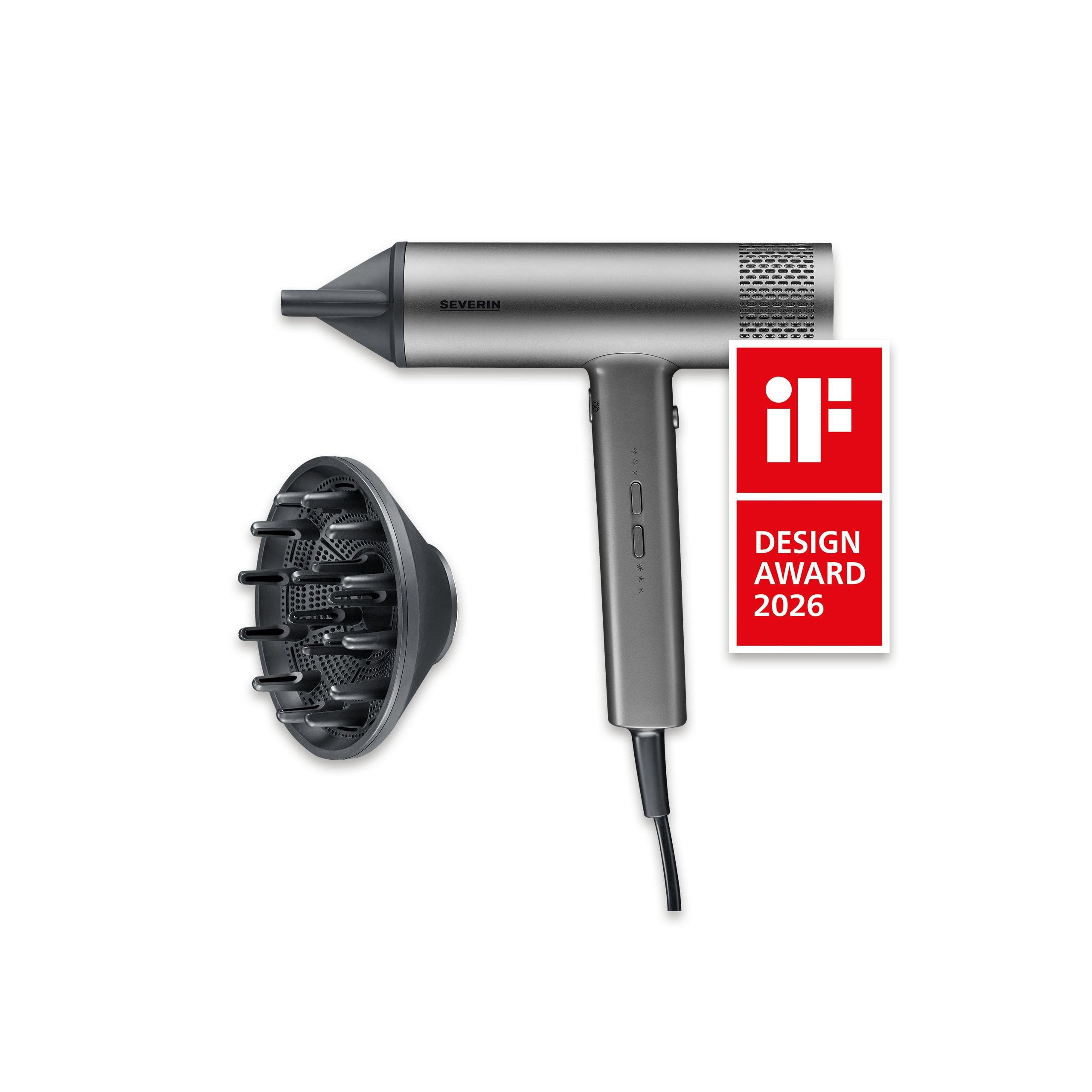 Severin Ionen-Haartrockner, leistungsstarker Föhn und langlebiger Haar-Trockner, 2.000W, BLDC-Motor, Ionic-Technologie, inkl. Diffusor und Konzentrator, S-Style Speed Pro, anthrazit, HC 0169