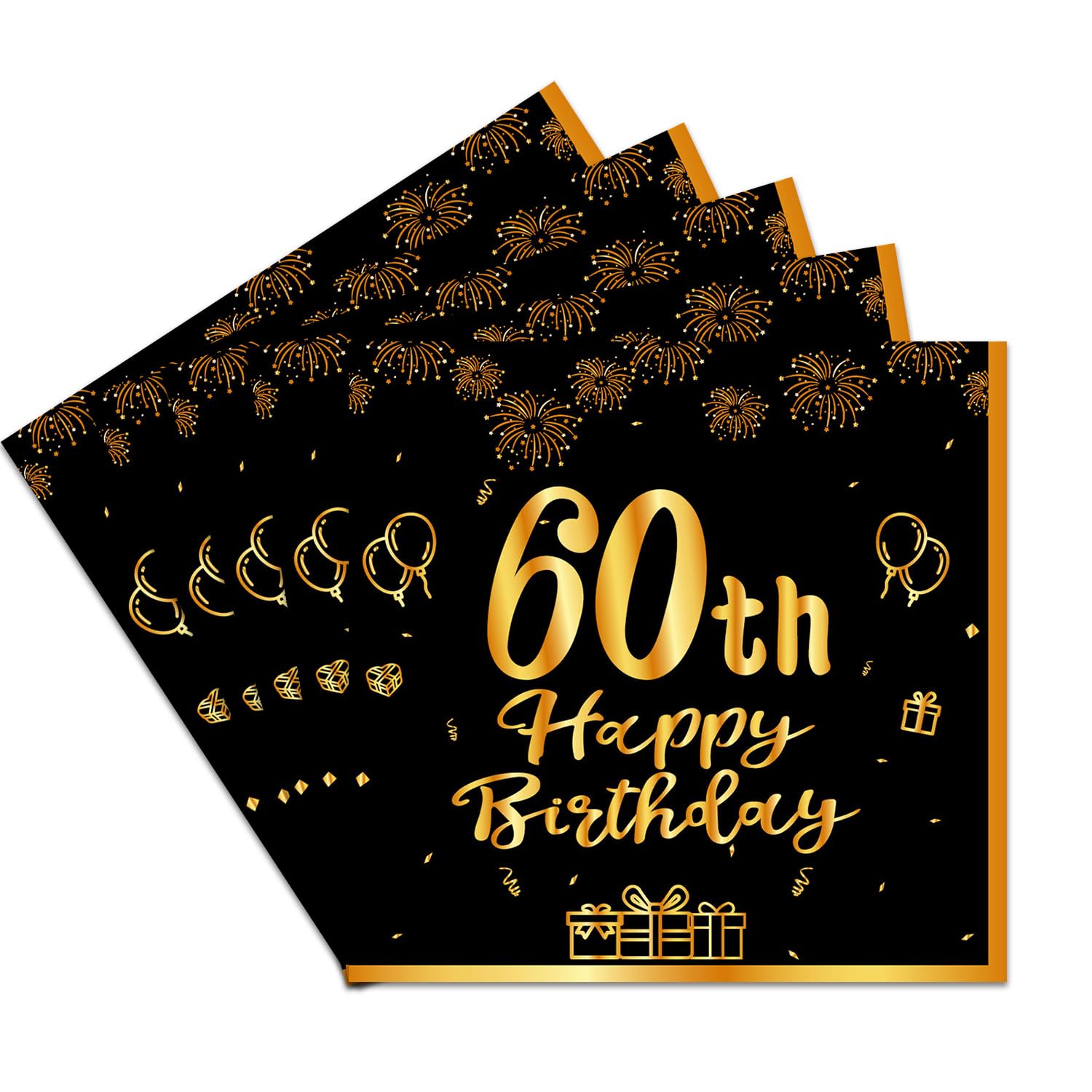60th Table Napkins 20pcs Black Gold 60th Napkins Serviettes,Happy 60th Birthday Paper Serviettes Napkins for Men Women 60th Birthday Table Decorations,60th Birthday Party Tissue for Him Her