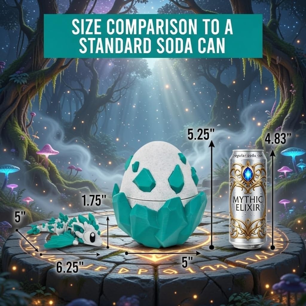 Articulated Dragon with Fantasy Egg – 3D Printed Mythical Creature Gift, Posable Jointed Companion, Collectible Detailed Shelf or Desk Decoration - for Adults (Emerald Dragon + Egg)