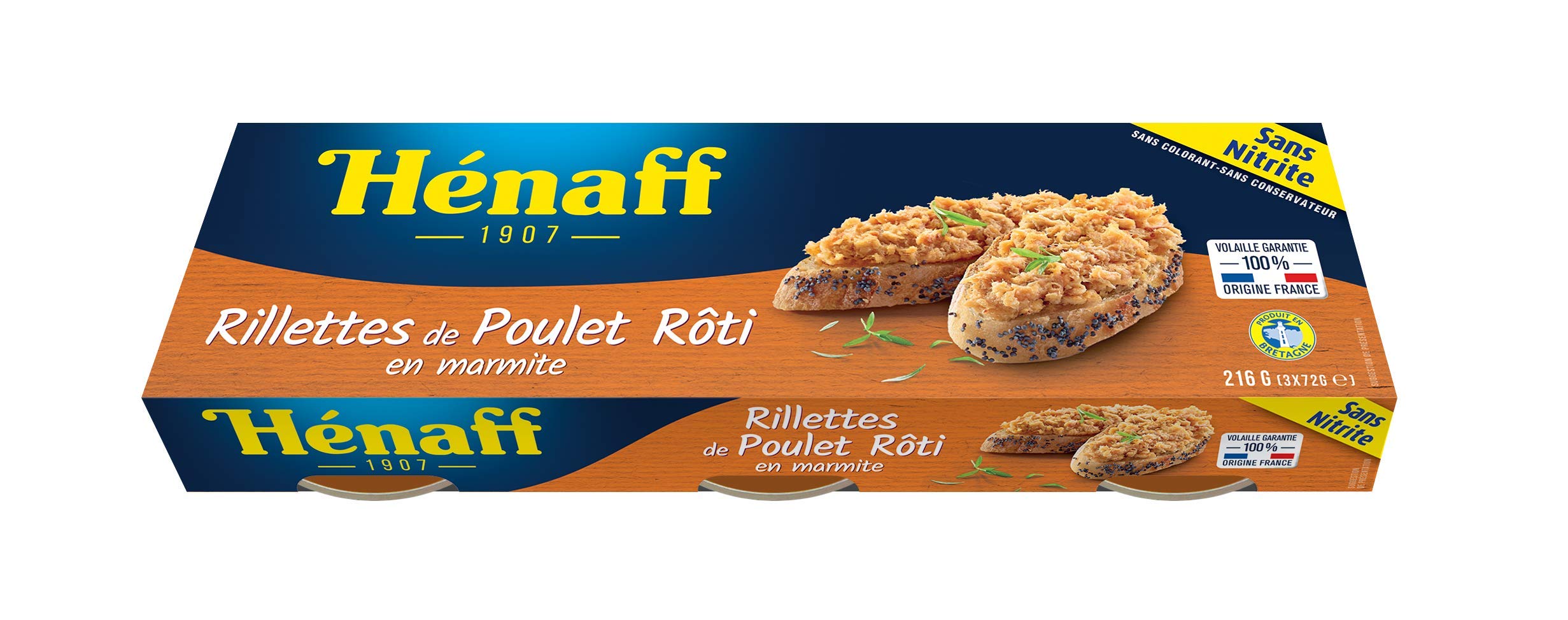 HENAFF les Rillettes de Poulet Rôti 3 x 72 g - Lot de 4