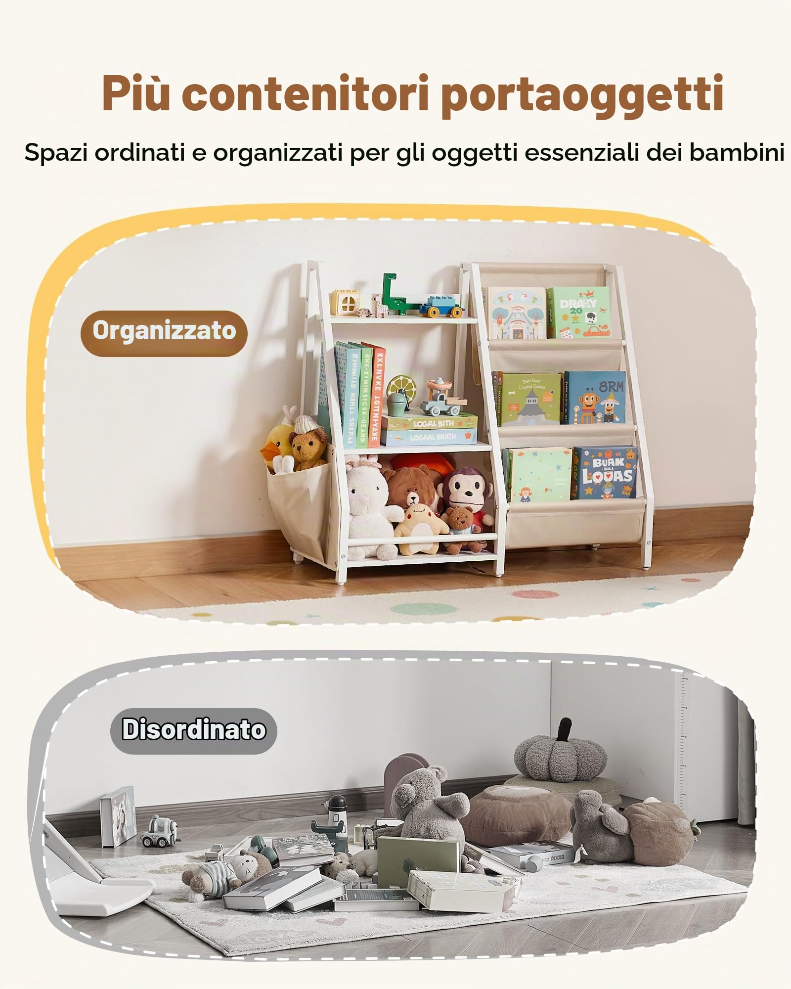 VEVOR Mobiletto di Stoccaggio Portaoggetti di Giocattoli 3 Ripiani, Armadietto Porta Giocattoli Libreria Porta Libri 7 Scomparti, Scaffale per Giocattoli per Camera da Letto, Bianco