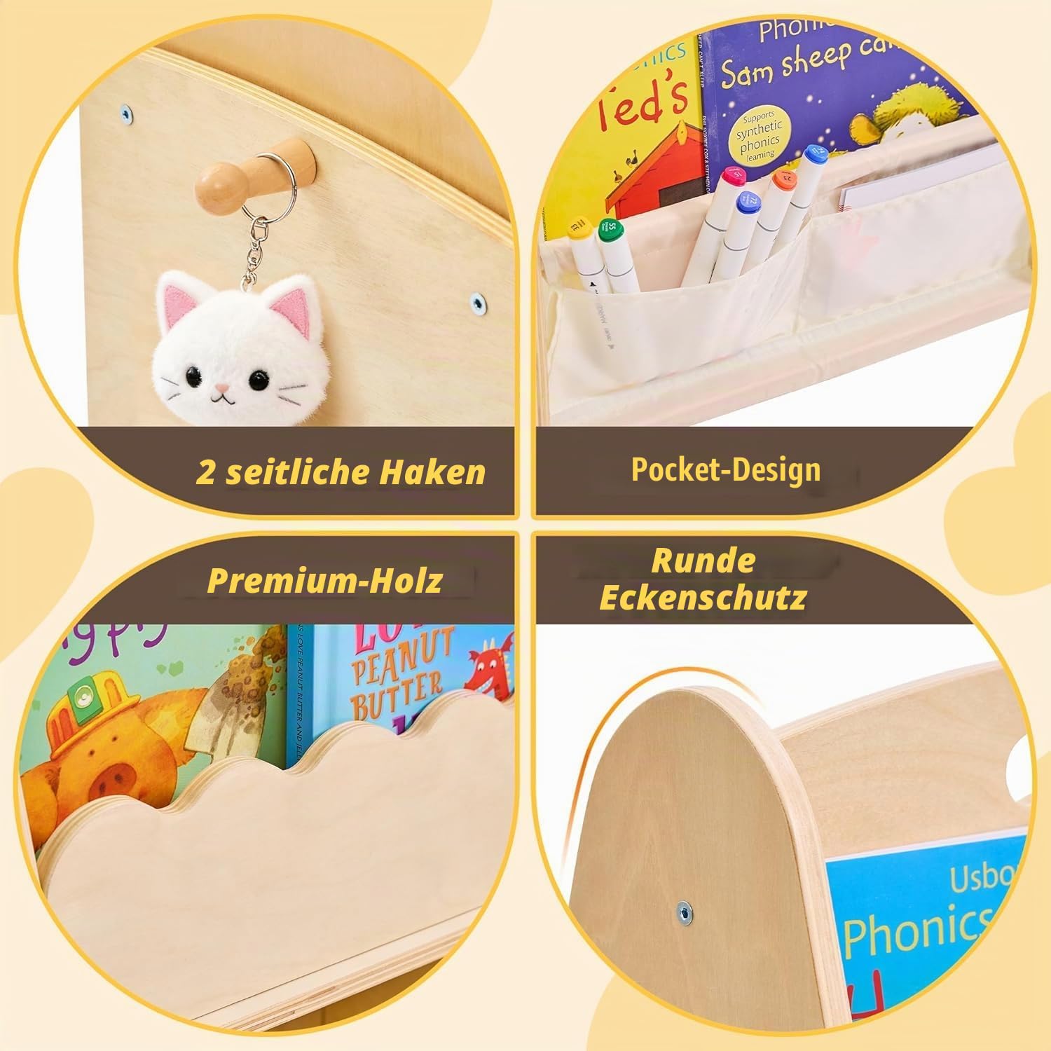 Jolitac 3tlg Kinder Bücherregal, Kinderzimmer Spielzeugregal aus Holz, Spielzeug Organizer Regal Aufbewahrung für Kindergarten, Spielzimmer