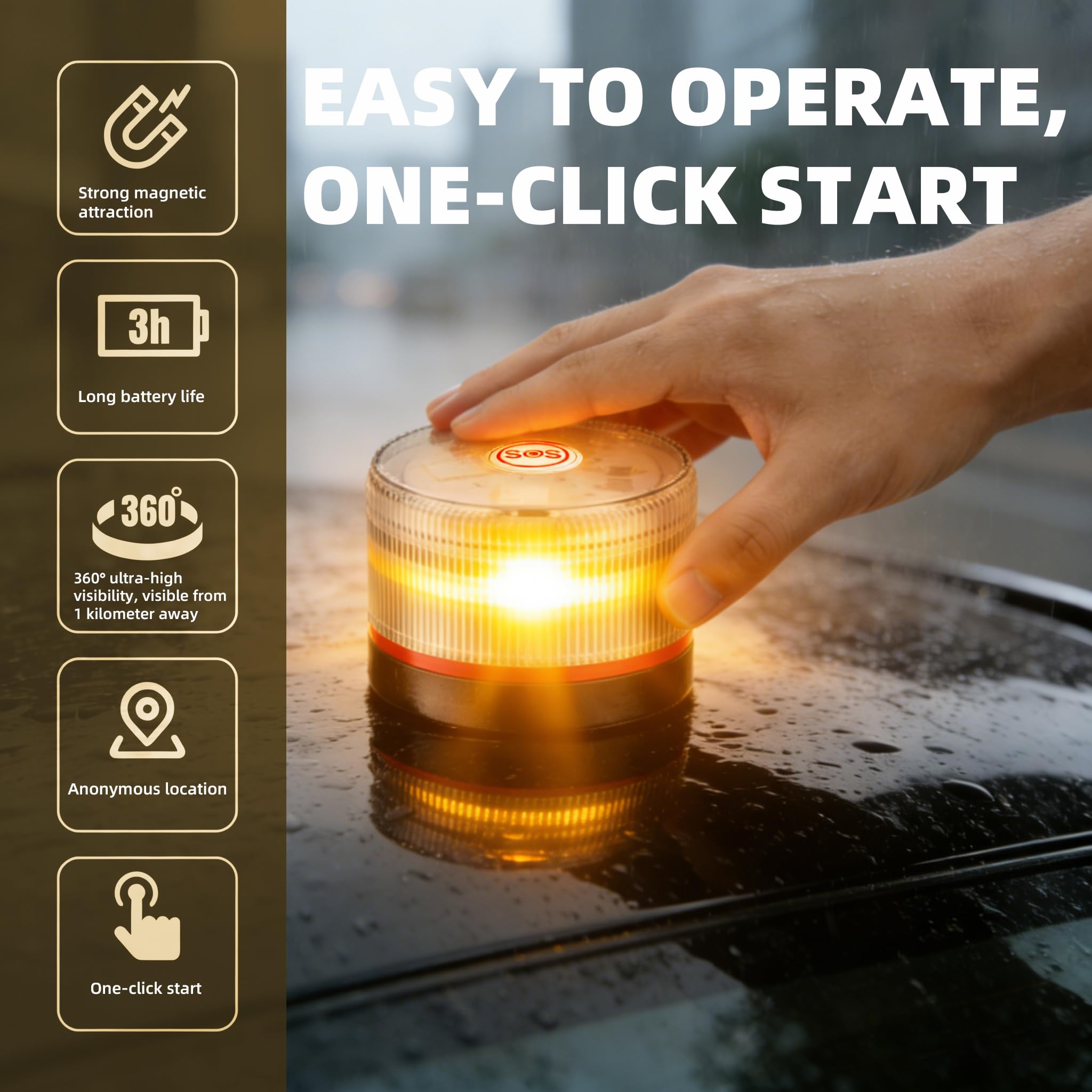 Aeyytoe Luz de emergencia para coche homologada por la DGT 3.0, con SIM y datos de pago hasta 2038, Baliza V16 homologada por la DGT con geolocalizador, Resistente al agua IP54 — view 2