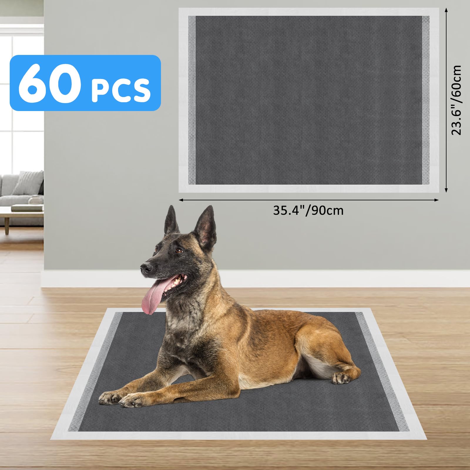 60 Piezas Empapadores Perros, 60 x 90cm Carbón para Control de Olor Almohadillas Absorbentes, Almohadillas de Adiestramiento de Perros, Superficie de Secado Rápido