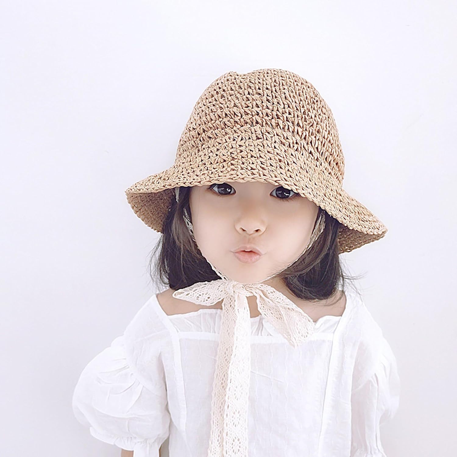 Neckstrap Sun Hat Straw Bucket Cap for Outdoor Activity Breathable Travel Holiday Photoshoots Hat Floppy Brimmed Sun