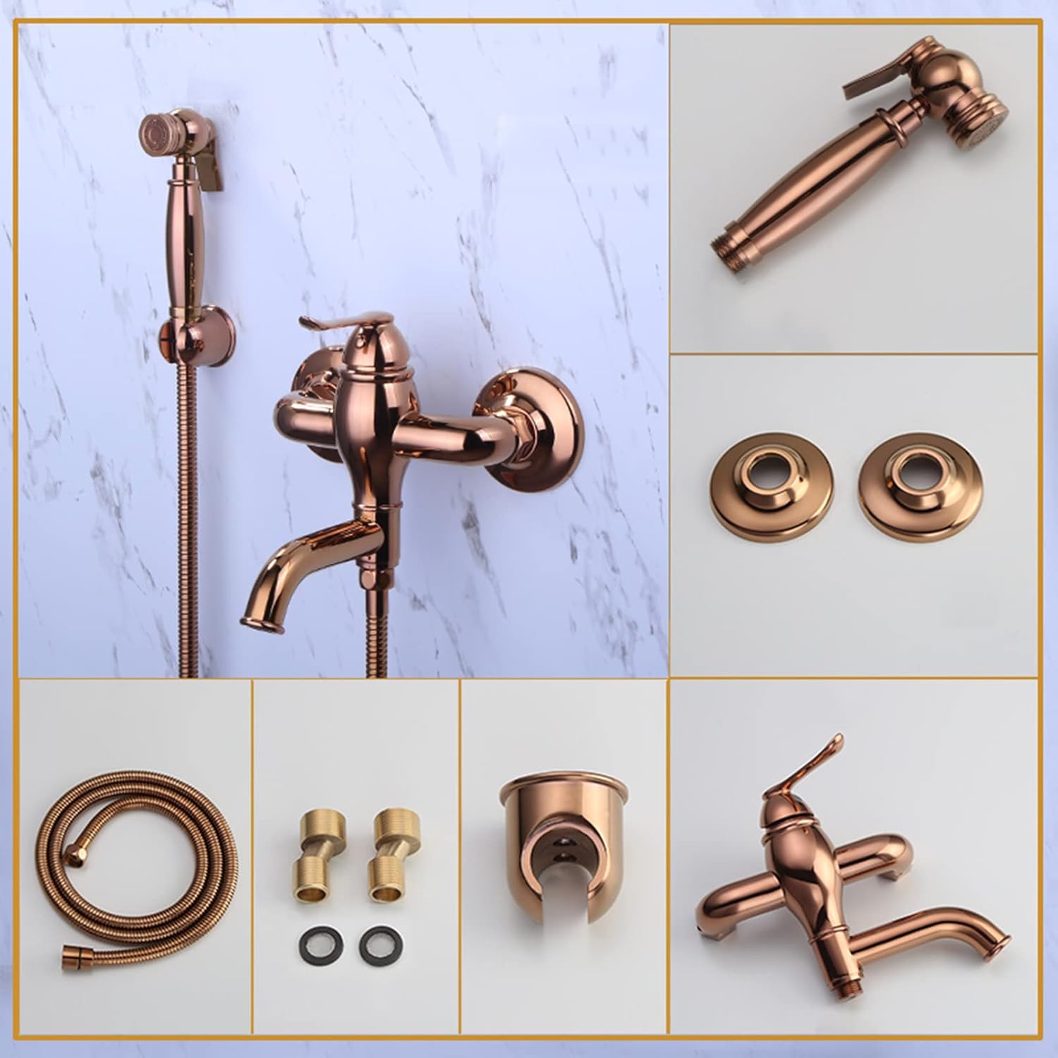 Wall Mounted Toilet Shower Spray Mixer Set Rose Gold with Swivel Outlet Bidet Attachment Faucet Sprayer Kit for Toilet Bathroom Toilet Bidet Mixer Spray Kit,B (B)