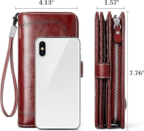 Miniatura 7 de BOSTANTEN Cartera de cuero genuino para mujer, de gran capacidad, cartera de mano, tarjetero con bloqueo RFID