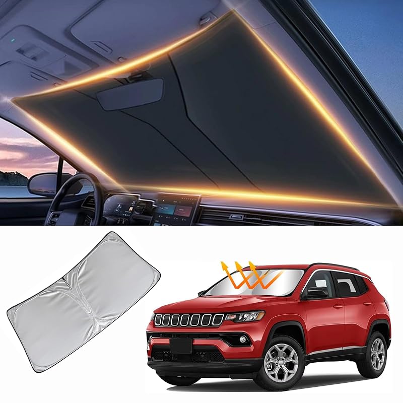 Protetor solar para para-brisa Jeep Compass 2007–2026 LZYYQX com encaixe específico e bolsa de armazenamento