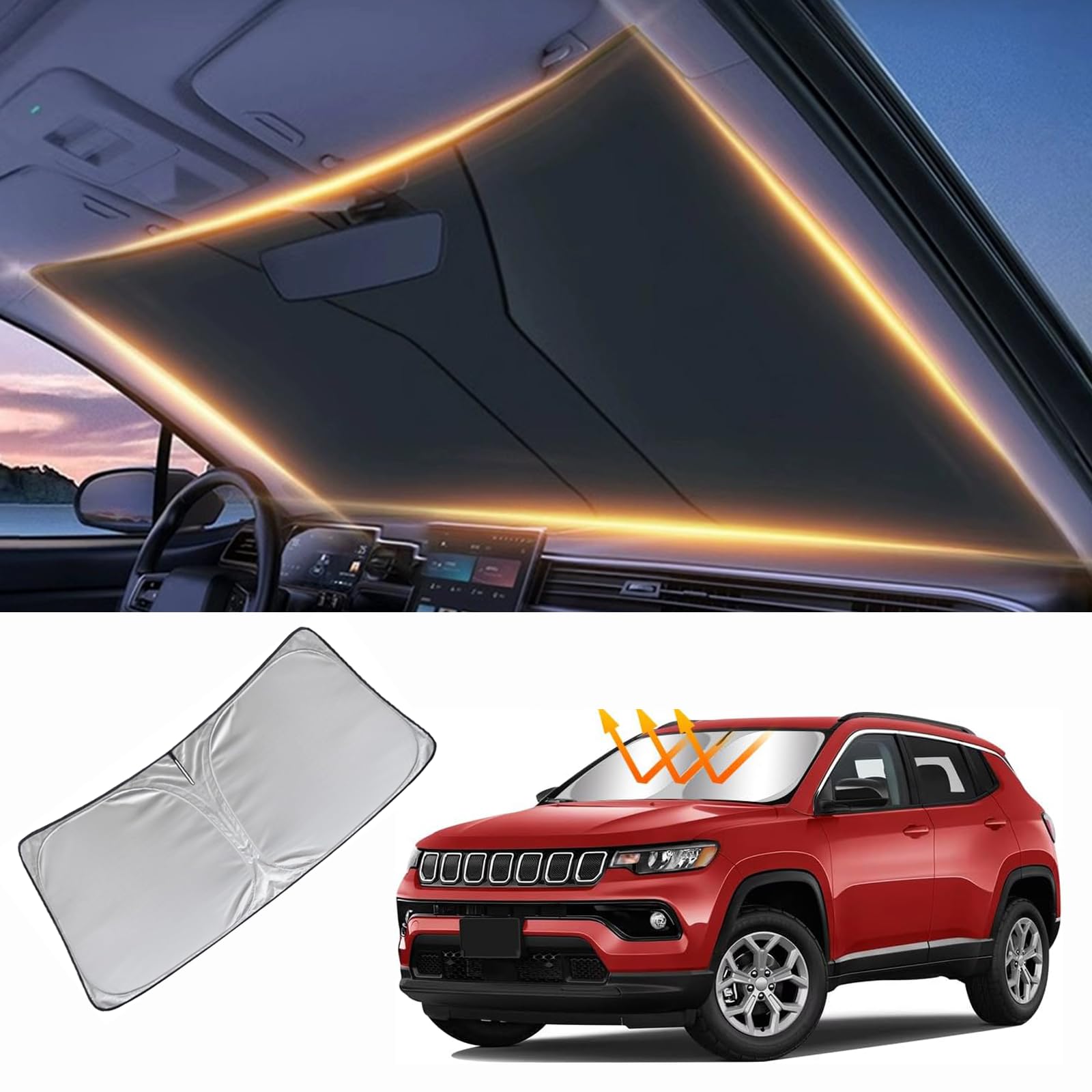 Windshield Sun Shade for Jeep Compass Front Window Shades Cover for 2007-2024 2025 2026 Compass Windshield Sun Visor Protector Car Accessories