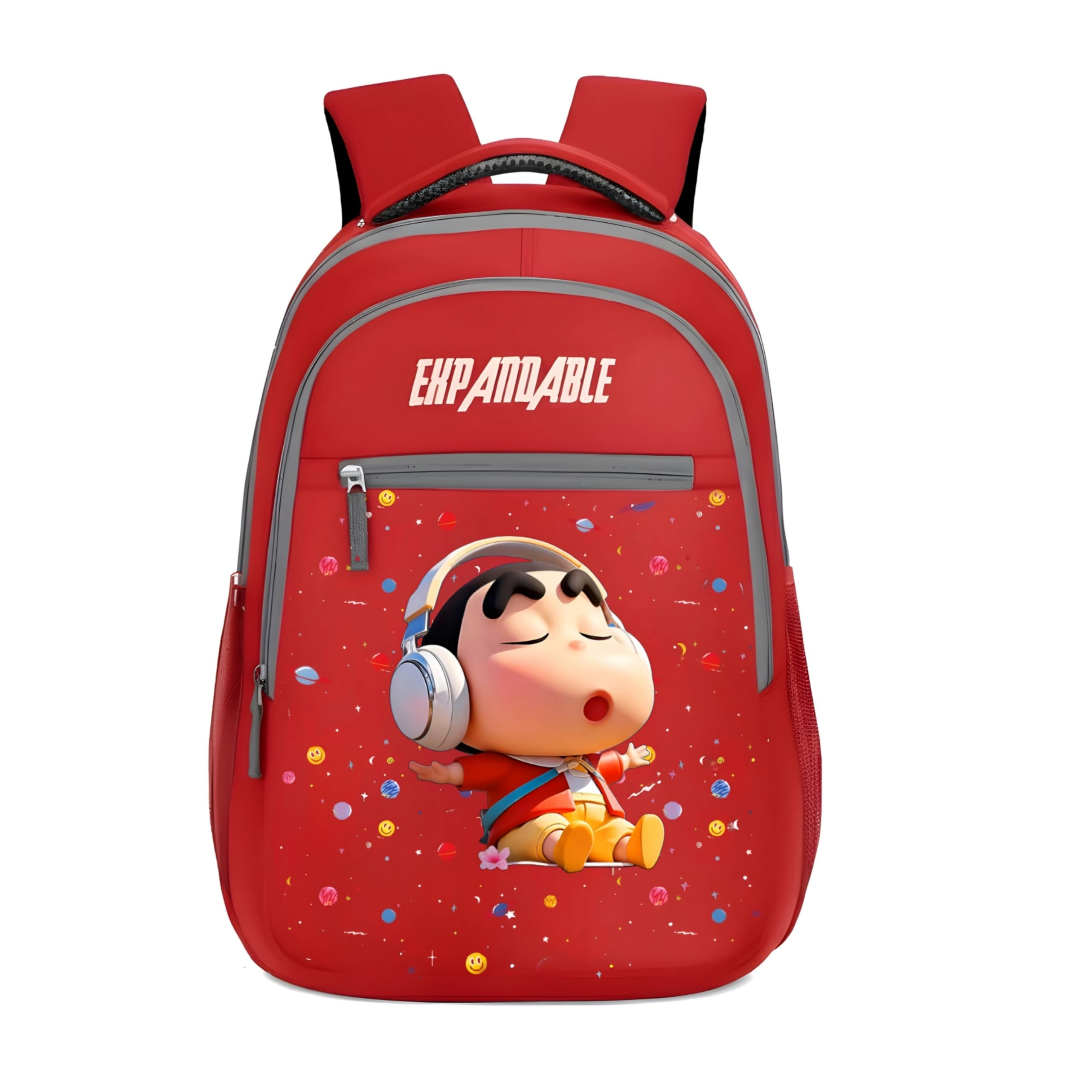 expandable Red Kids Backpack with Shinchan Graphic School Bag for Boys and Girls – Lightweight, Durable Travel Rucksack with Headphone Shinchan Print-picture-52