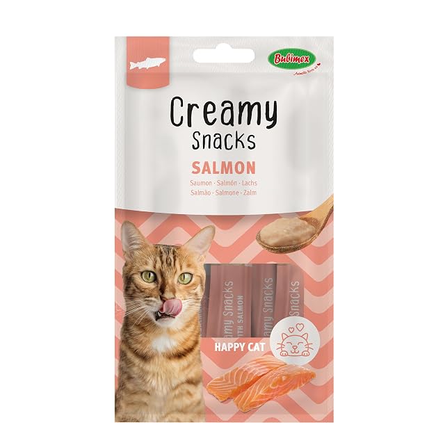Bubimex Creamy Snacks Salmón - Dulces Cremas para Lamiendo para Gatos - Textura Lisa, cremosa y apetitosa
