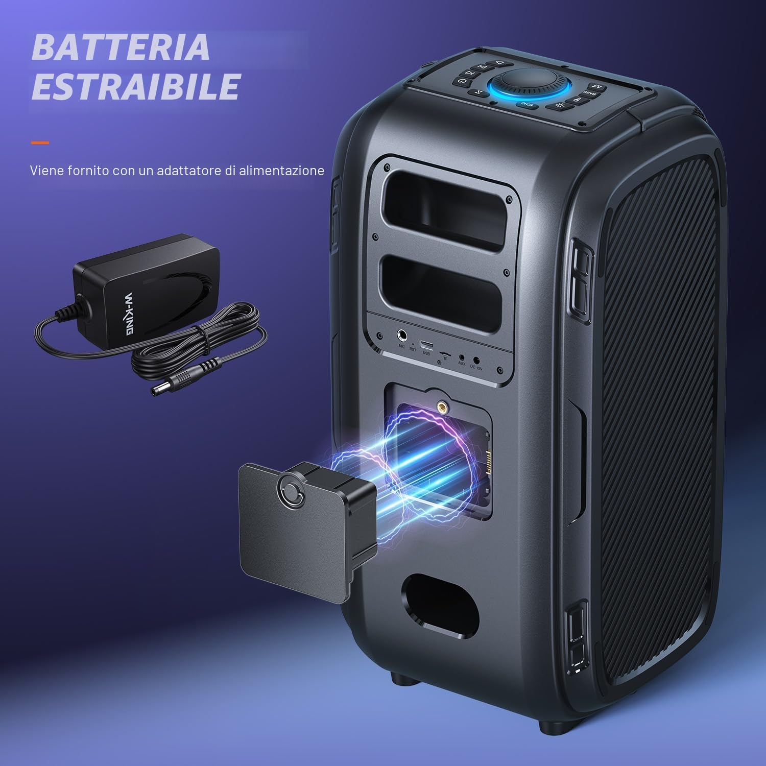 W-KING 270W PEAK Casse Bluetooth Potente Portatili Altoparlante Party Box | Cassa Portatile 125dB Forte, 12 Bassi Personalizzati, 2 Woofer 16,5cm Super Bass, MIC/GTR In, USB TF AUX Play,Batt Rimovibile