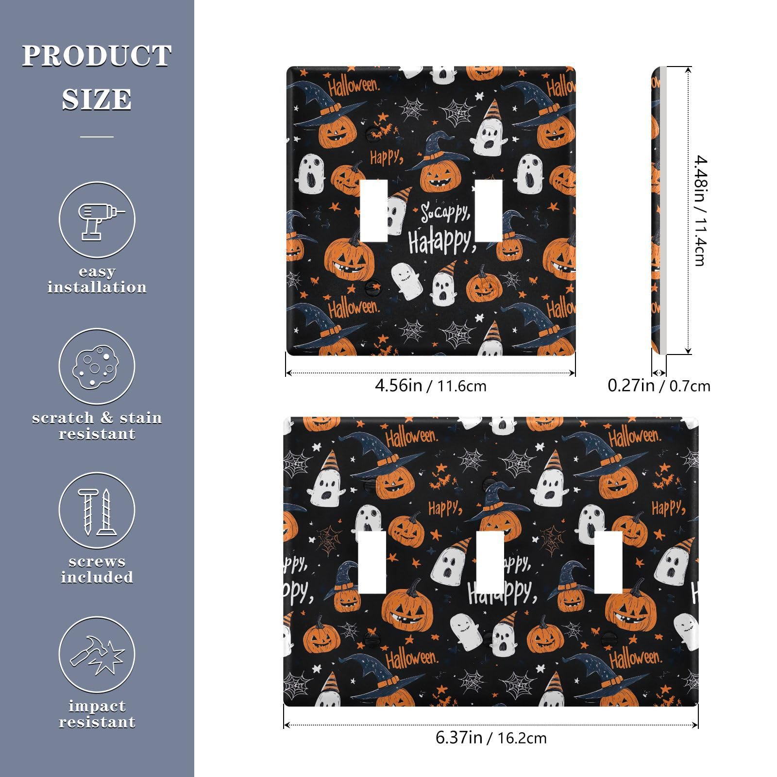 Light Switch Cover Halloween Pumpkins Ghost· Wall Plates for Electrical Outlets 3 Gang 202b7050