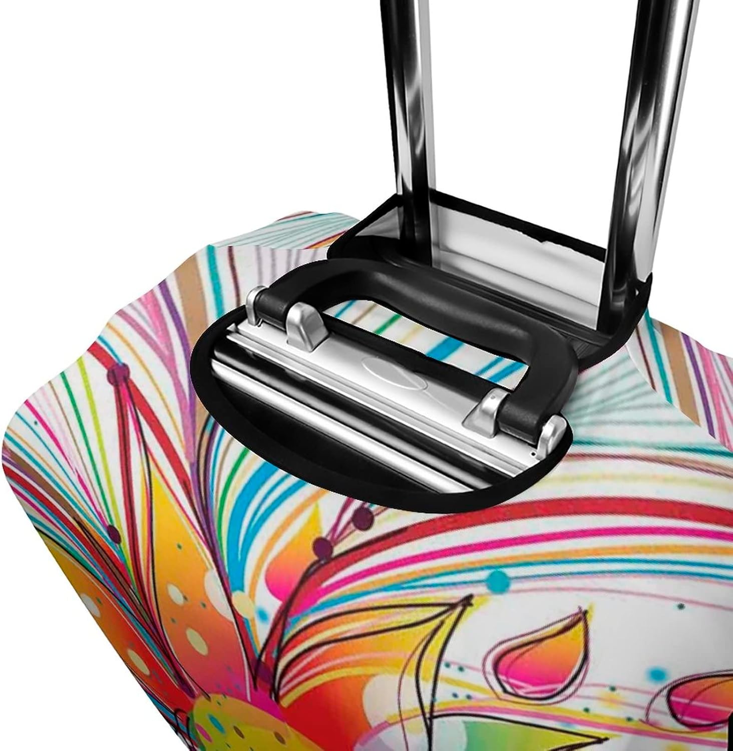 Washable Luggage Cover, Abstract Decor Elastic Travel Luggage Cover, Smoky Wavy Floral Design Rainbow Stripes and, Fits 30-32 Inch Luggage, Great For Vacation Travel, Multi