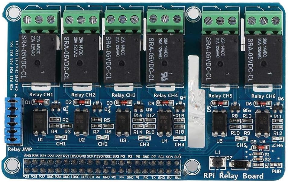 Relay Expansion Board, 6 Channel RPi Relay Module Expansion Board for Pi A+/B+/2B/3B, Optocoupler Module Relay
